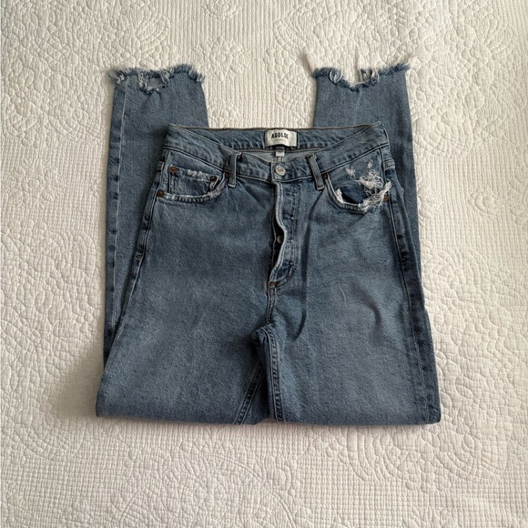 Agolde Jeans Rooted High Rise Slim Fit Distressed Button Fly Nico - Picture 2 of 7